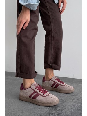 v.s.h velvet  Rota Kadın Bej-Bordo Sneaker Spor Ayakkabı - Kadın Günlük Ayakkabı