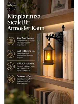3Art Metal Fener Tasarımlı Kitaplık Süsü – Fener Figürlü Kitaplık Aksesuarı ve Kitap Dekoru