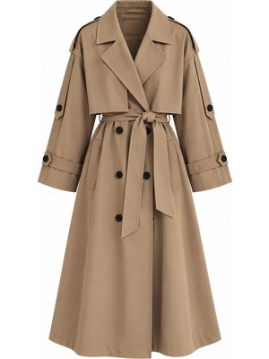 Laluvia Karamel Lucky Düğme Detaylı Oversize Trençkot - 9476