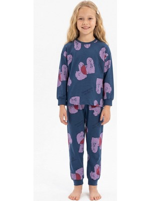 Pistyle Kız Çocuk Baskılı %100 Pamuk Reaktif Boyalı Süprem Kumaş Uzun Kollu Pijama Takımı