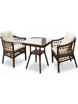 Alle Garden Mini Kahve Seti 2 Kişilik 1+1 Masa – Açık Örgü Rattan Balkon Takımı, Masa Sandalye Seti, Bistro Set, Bahçe Teras Veranda