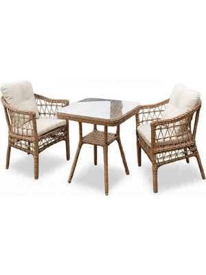 Alle Garden Mini Kahve Seti 2 Kişilik 1+1 Masa – Açık Örgü Rattan Balkon Takımı, Masa Sandalye Seti, Bistro Set, Bahçe Teras Veranda