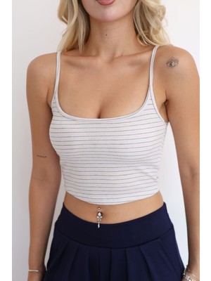 Dut Store Ince Askılı Kendinden Kaplı Crop Bluz Lila