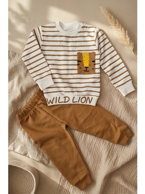 Hoppa Wild Lion Çizgili 2'li Erkek Bebek Takımı - %100 Pamuklu Modern Safari Tasarımı