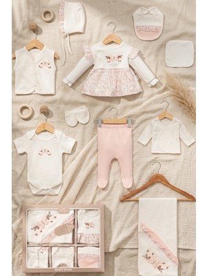 Hoppa Aria Rose 10'lu Kız Bebek Hastane Çıkışı Seti - %100 Pamuklu, Kelebek Nakışlı ve Çiçek Desenli Lüks