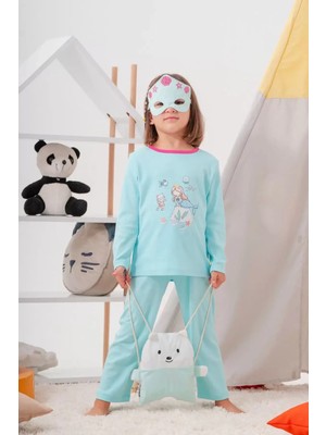 Hoppa Deniz Kızı Desenli Çanta ve Maskeli % 100 Pamuk Kız Çocuk Pijama Takımı