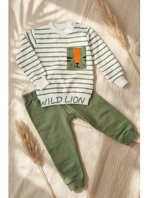 Hoppa Wild Lion Çizgili 2'li Erkek Bebek Takımı - %100 Pamuklu Modern Safari Tasarımı