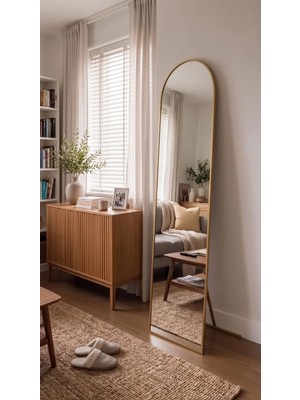 Effe Yapı Dekor Gold Metal Çerçeveli 180X50 cm Ayaklı Oval Boy Aynası