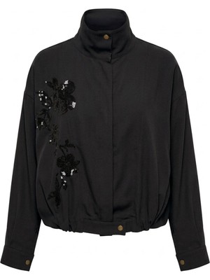 Magarde Gabardin Nakış Işlemeli Bomber Ceket- Siyah