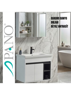 Pano Quadro Asma Banyo Dolabı 80 cm Beyaz Antrasit