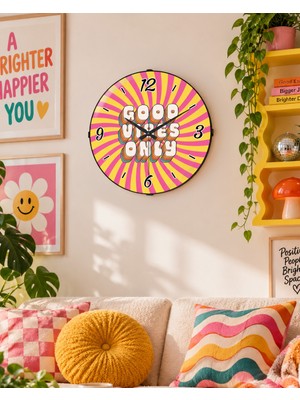 Retro Renkli Salon Duvar Saati 36 cm Funky Güneş Desenli Bombeli Mutfak Saati Muyika- Güneş
