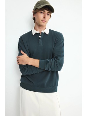 DeFacto Boxy Fit Polo Yaka Sweatshirt E6523AX26AU