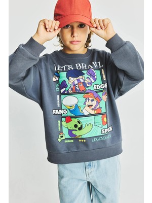 DeFacto Brawl Stars Bisiklet Yaka İçi Yumuşak Tüylü Kalın Sweatshirt Erkek Çocuk I3120A826WN