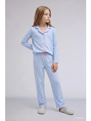 DeFacto %100 Pamuk Fiyonk Desenli Uzun Kollu Pijama Üstü Esnek Belli Uzun Pijama Altı Kız Çocuk I1882A826AU