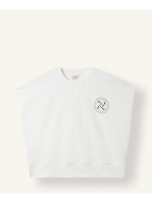 DeFacto Oversize Geniş Kalıp Bisiklet Yaka Kısa Kollu Baskılı Sweatshirt Kız Çocuk E1879A825SM