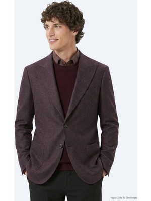 Kip Bordo Desenli Modern Fit Yün Karışımlı Örme Ceket