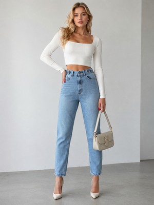 Shevega Yüksek Bel Kemer Detaylı Trend Mom Jean Boyfriend Kot Pantolon
