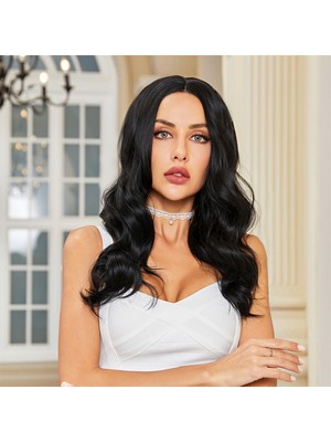 Akıllı Bayi Siyah Geniş Dalgalı Fiber Sentetik Tül Peruk