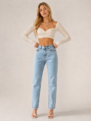Shevega Kadın Siyah Tam Kalıp Yüksek Bel Mom Denim/kot Pantolon Jeans