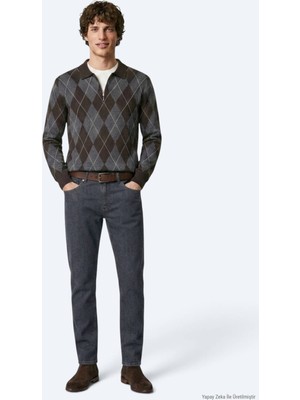 Kip Koyu Mavi Düz Slim Fit Denim Pamuk Karışımlı Pantolon