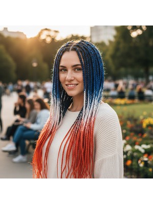 Akıllı Bayi Afrika Örgüsü ve Rasta Için Sentetik Ombreli Saç - Mavi / Beyaz / Turuncu