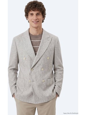 Kip Açık Kahve Desenli Modern Fit Yün Karışımlı Ceket