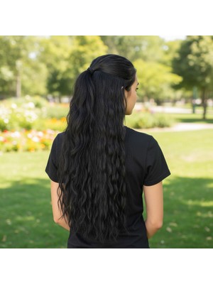 Akıllı Bayi Fiber Sentetik Kabarık Dalgalı Yarım Ay + 2 Yan Çıt Çıt - Siyah
