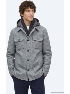 Kip Gri Regular Fit Kapüşonlu Smart Casual Dokuma Mont