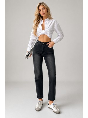 Shevega Yüksek Bel Kemer Detaylı Trend Mom Jean Boyfriend Kot Pantolon