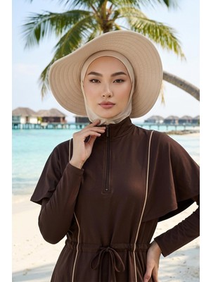 Aisha's Design Çıkarılabilir Arkası Fiyonklu Ninja Bone ve Şapkalı Tesettür (Deniz,havuz) Yüzücü Bonesi,s-5sn