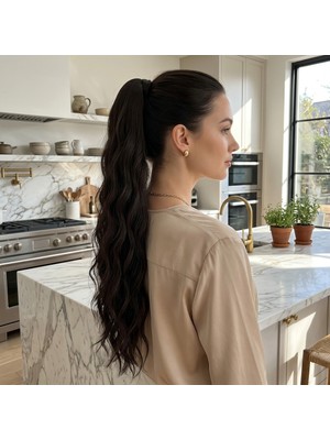 Akıllı Bayi Tokalı Protein Fiber Sentetik At Kuyruğu - Koyu Kestane Kahve