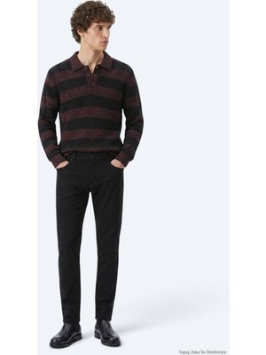 Kip Siyah Düz Dokuma Slim Fit Spor Pamuk Karışımlı Pantolon