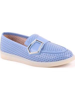 Libero L039.8713 Hakiki Deri Delikli Nefes Alabilir Geometrik Metal Toka Detaylı Kadın Comfort Casual Loafer Ayakkabı