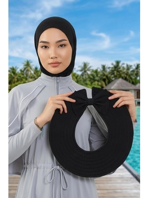 Aisha's Design Çıkarılabilir Arkası Fiyonklu Ninja Bone ve Şapkalı Tesettür (Deniz,havuz) Yüzücü Bonesi,s-5sn