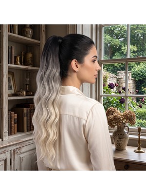 Akıllı Bayi Tokalı Protein Fiber Sentetik At Kuyruğu - Koyu Kahve Küllü Gri Platin Ombre