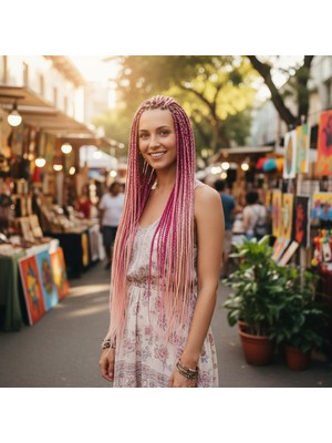Akıllı Bayi Afrika Örgüsü ve Rasta Için Sentetik Ombreli Saç - Açık Pembe / Koyu Pembe / Turuncu