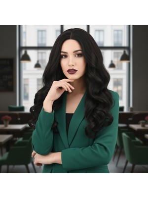 Akıllı Bayi Dalgalı Perçemsiz Uzun Fiber Sentetik Peruk - Kestane