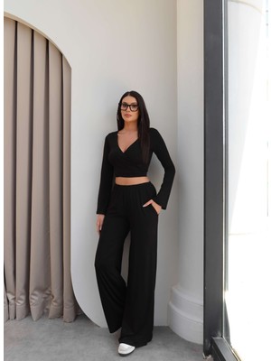 Esra Helvacı Çapraz Bağlamalı Bluz Pantolon Takım