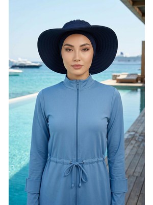 Aisha's Design Çıkarılabilir Arkası Fiyonklu Şapkalı Tesettür (Deniz,havuz) Yüzücü BONESI,S-10SN