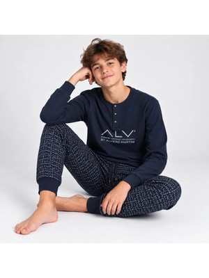 Bonbon Genç Erkek Pamuklu Lacivert Renk Pijama Takımı AL001 V1 BB2431