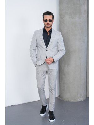 Gustman Moda Açık Gri Slim Fit Erkek Takım Elbise