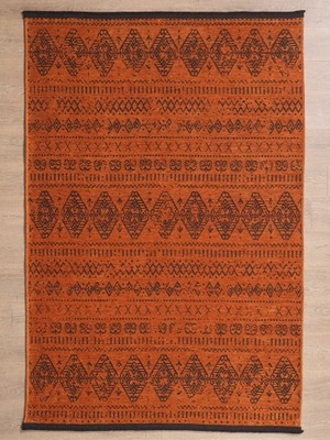 Adalizza Bohem Tarz Dekoratif Pamuk Taban Şönil Kilim Terra Renk Halı
