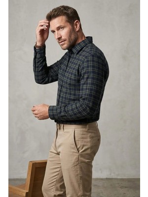 Torivalli Collection Kışlık Klasik Kesim Regular Fit Düğmeli Yaka Cepli Kaşmir Ekoseli Erkek Gömlek Tcke5