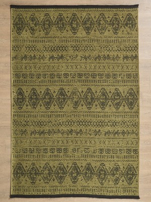Adalizza Bohem Tarz Dekoratif Pamuk Taban Şönil Kilim Yeşil Renk Halı