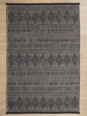 Adalizza Bohem Tarz Dekoratif Pamuk Taban Şönil Kilim Antrasit Renk Halı