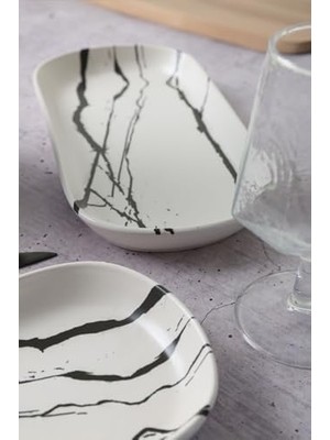 TeknoKapsül Beyaz Mermer Noyan Kayık Tabak 28 cm 2 Adet 17951