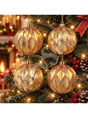 BeySüS Yılbaşı Ağacı Süsü Lüks Rose Gold Cici Top 4lü 10 cm