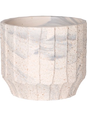 Herdekora Seramik Saksı, Gri Desenli, Bej-Gri - 12X10 cm