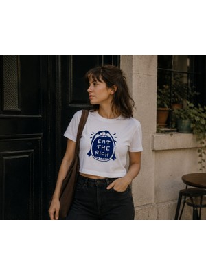 Leftist Eat The Rıch Kadın Oversize Crop Tişört | Leftıst