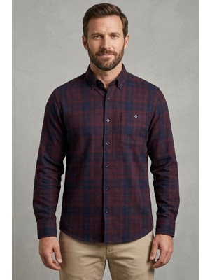 Torivalli Collection Kışlık Klasik Kesim Regular Fit Düğmeli Yaka Cepli Kaşmir Ekoseli Erkek Gömlek Tcke3